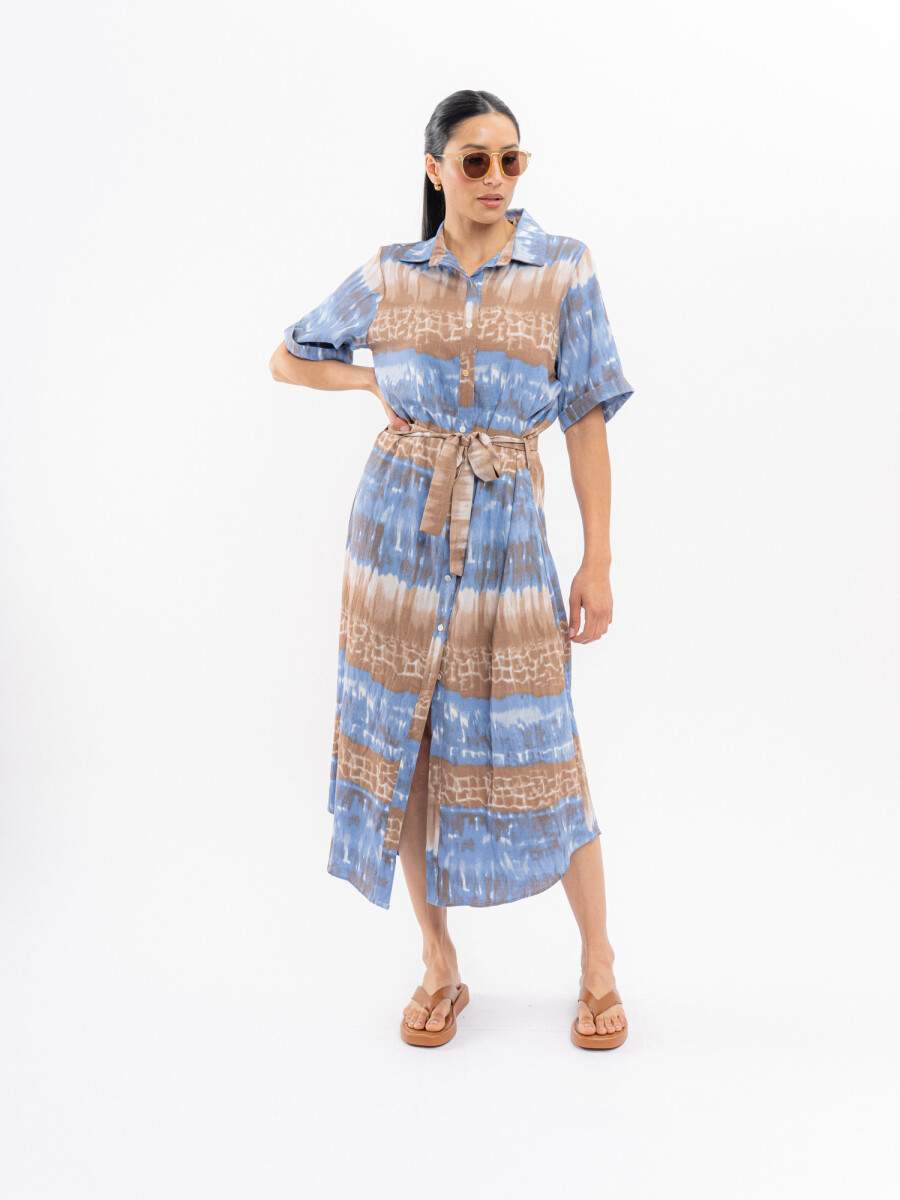 Vestido camisero estampado - azul piedra 