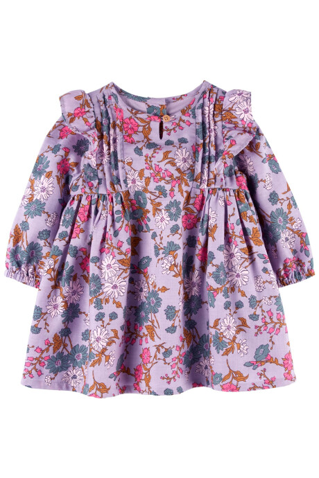 Vestido de algodón con volados, diseño floral. Talles 6-24M Sin color