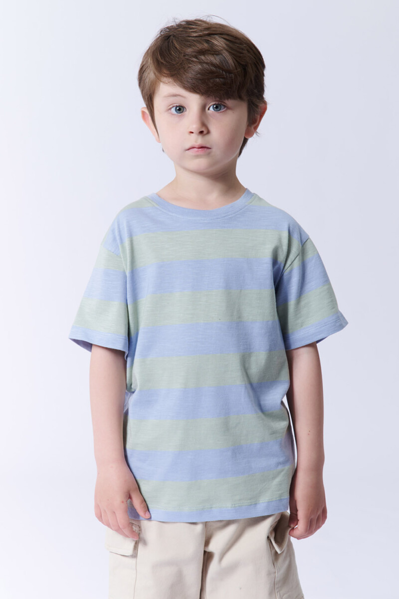 Remera slub rayas - Celeste Y Verde 