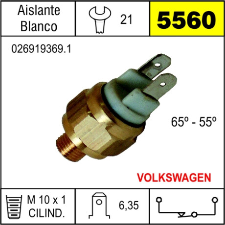 BULBO INTERRUPTOR VOLKSWAGEN TERMOVALVULA 2 PATAS BLANCO GOL SANTANA - BULBO INTERRUPTOR VOLKSWAGEN TERMOVALVULA 2 PATAS BLANCO GOL SANTANA -