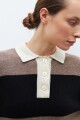 Sweater rayado cuello polo beige melange