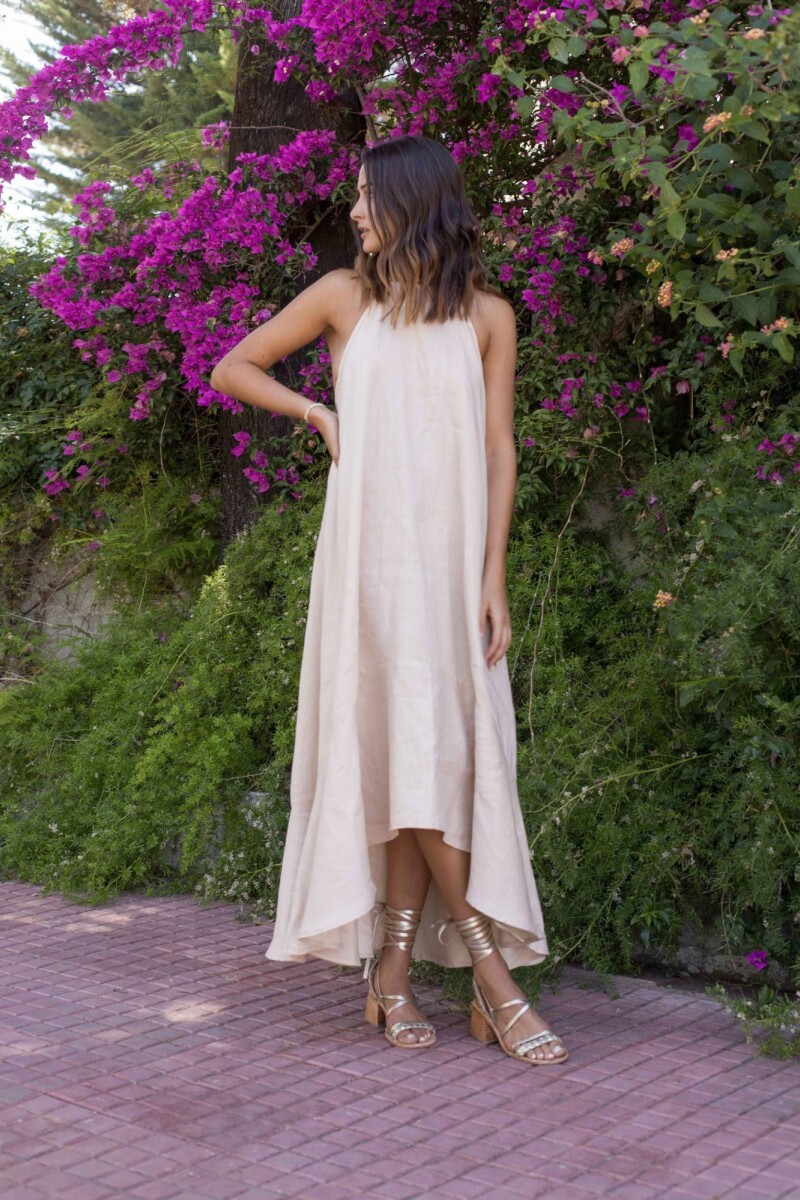 Vestido Halter long Beige