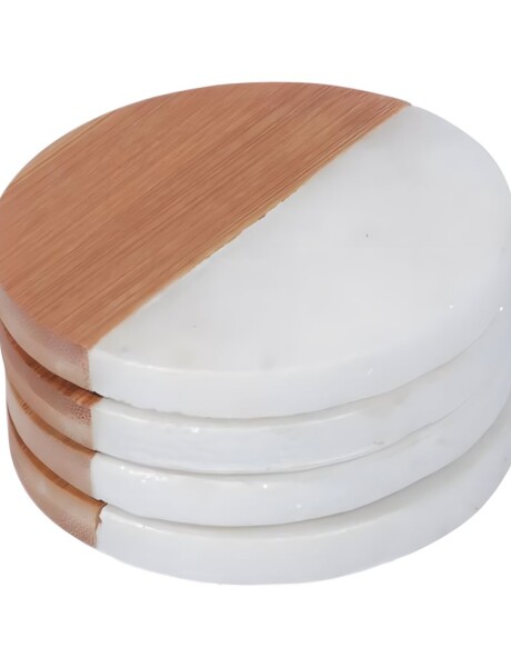 SET 4 POSAVASOS BAMBU/MARMOL D10CM NATURAL/BLANCO SET 4 POSAVASOS BAMBU/MARMOL D10CM NATURAL/BLANCO