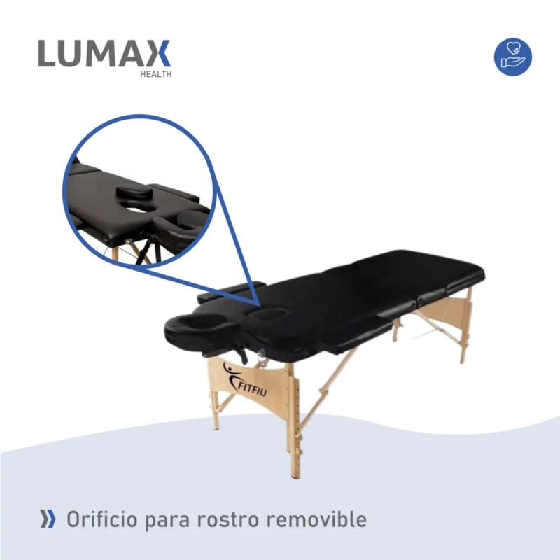 Camilla Portátil 3 Cuerpos Profesional Lumax de Madera 185x60cm Negro