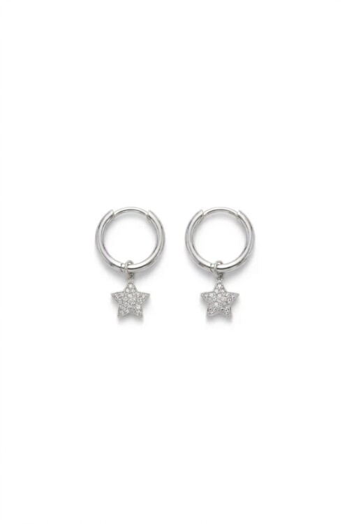 Aros acero estrella strass plateado