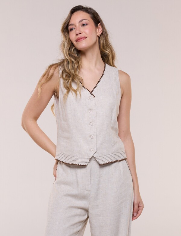 Chaleco Sastrero De Lino Con Detalles Bordados BEIGE