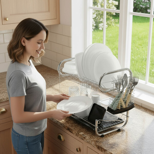 Escurridor De Platos Seca Vajilla 2 Pisos Platos Secador Bandeja Imback Color Plateado Escurridor De Platos Seca Vajilla 2 Pisos Platos Secador Bandeja Imback Color Plateado