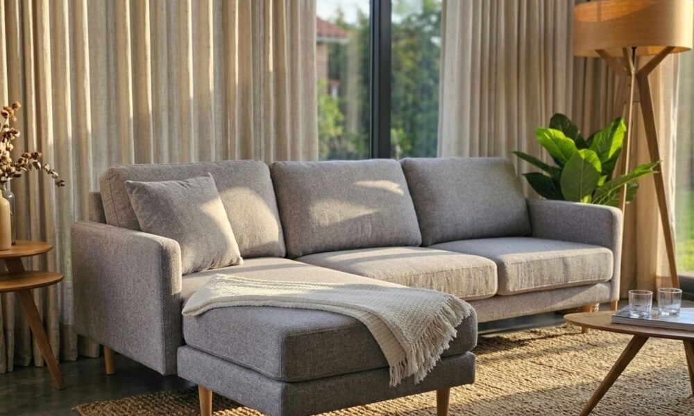 Sofá con Chaise PRADA Light Grey Tela Rústica