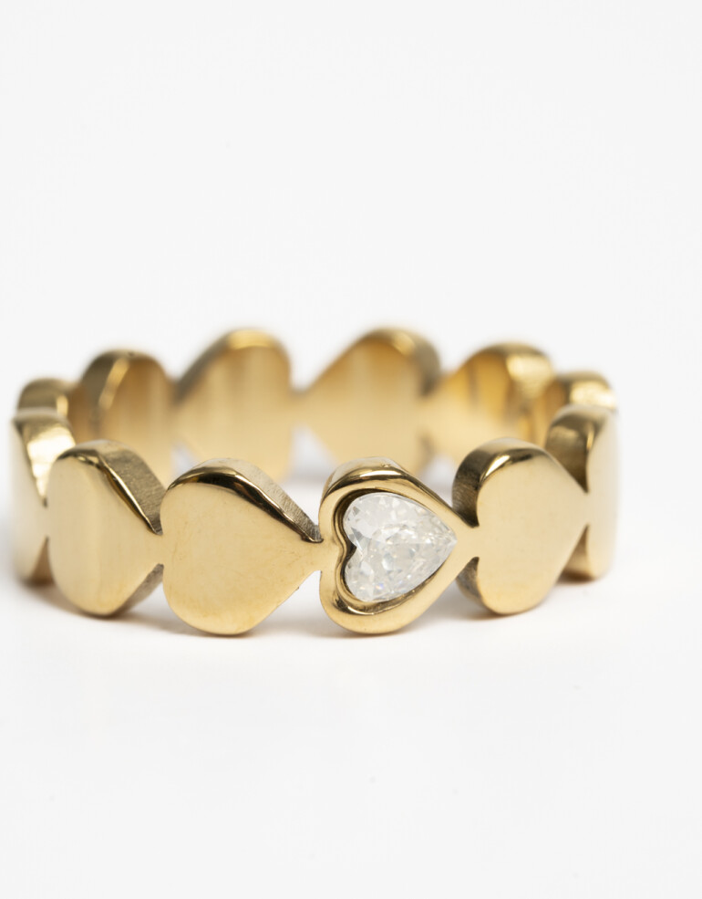 Anillos Chicos Strass Anillo Acero Corazón - Dorado