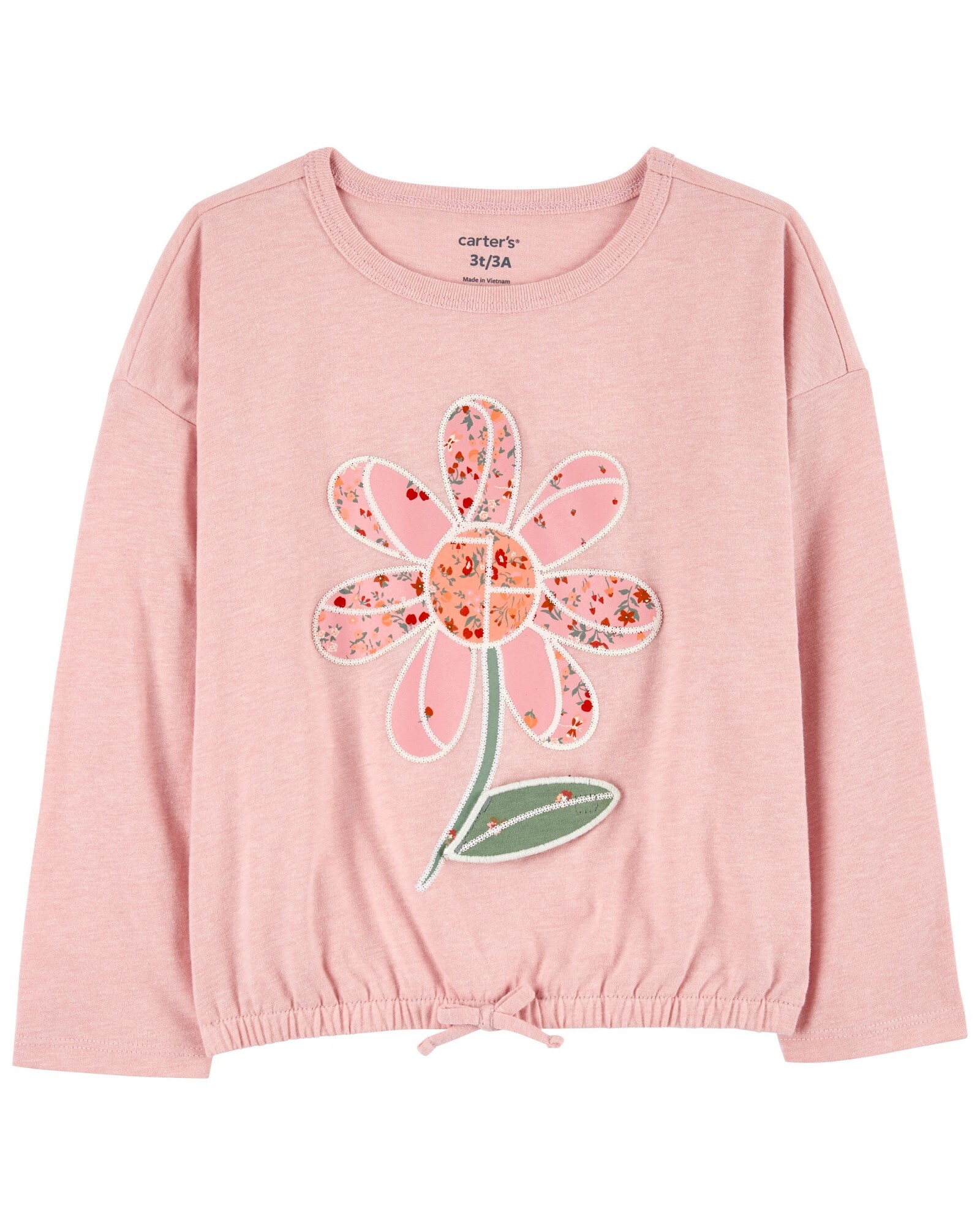 Remera de algodón con cintura elástica y estampa flor Sin color