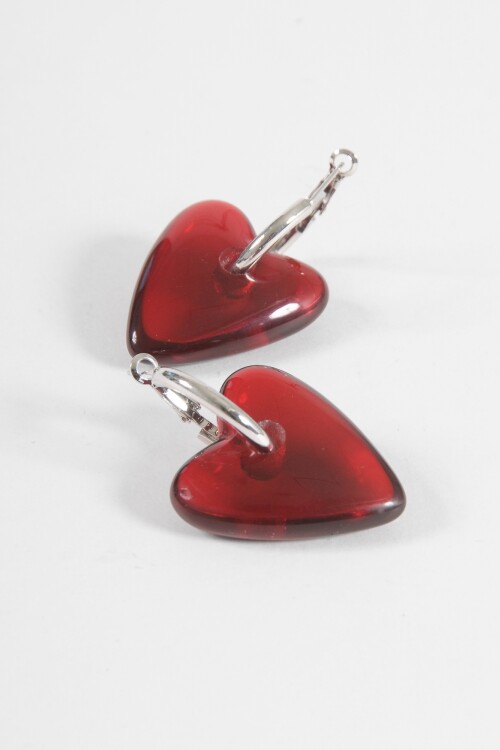 Aros con dije cora rojo plateado