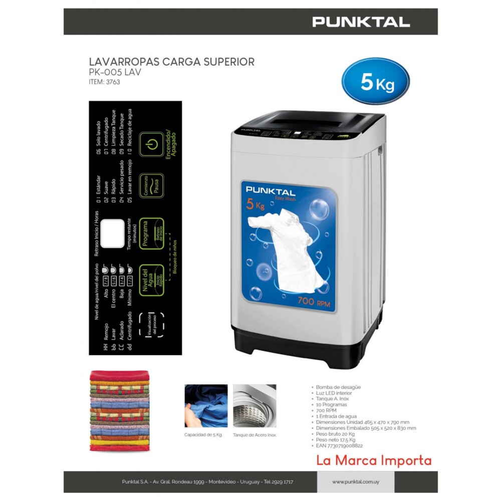 Lavarropa Punktal Pk-005 Automatica 5kg - Gris Lavarropa Punktal Pk-005 Automatica 5kg - Gris