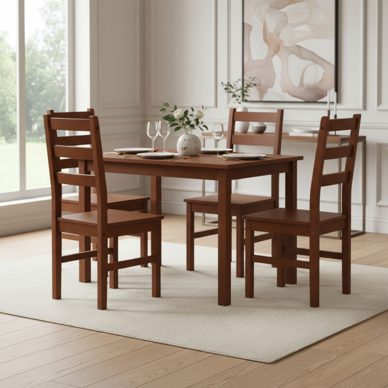 JUEGO DE COMEDOR ECONOMICO 4 SILLAS CERA OSCURO Juego De Comedor Economico 4 Sillas Cera Oscuro