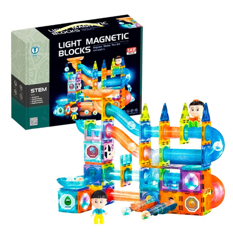 Bloques Construcción Magnéticos c/Luces Pista Laberinto 142P Multicolor