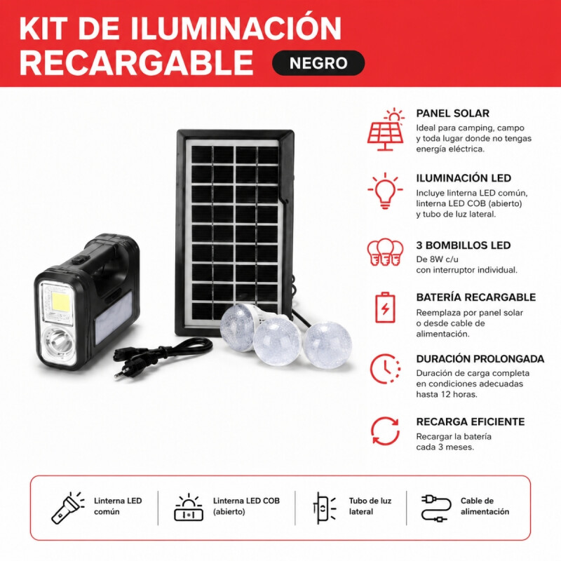 Kit de iluminacion recargable NEGRO