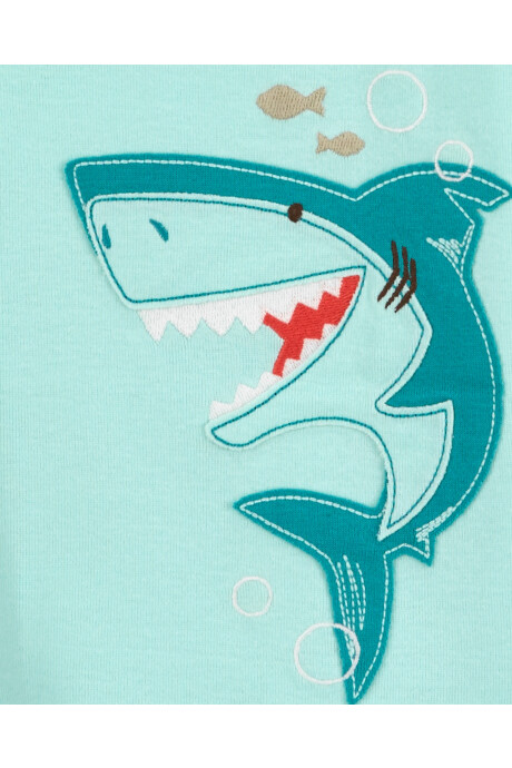 Pijama cuatro piezas de algodón, dos bermudas y dos remeras manga corta diseño tiburones Pijama cuatro piezas de algodón, dos bermudas y dos remeras manga corta diseño tiburones
