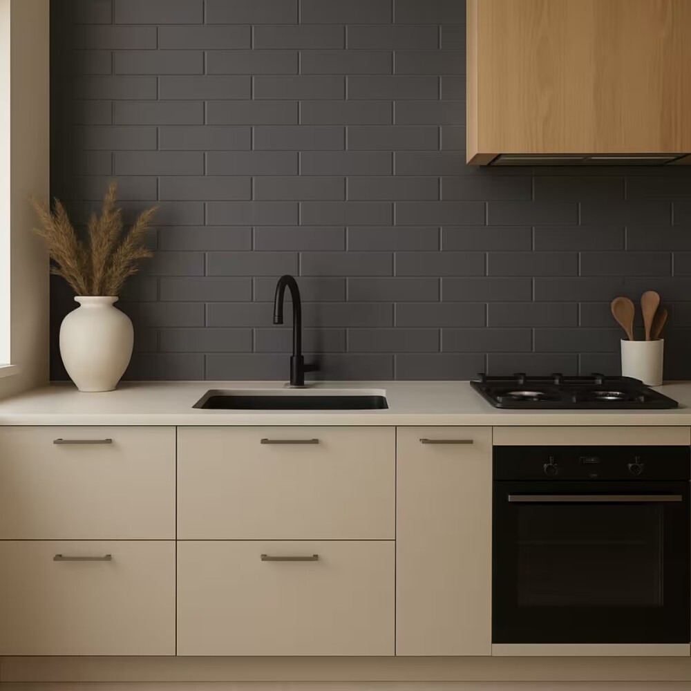 Cerámica para pared Brick Black 7,5X25 cm mate Cerámica Para Pared Brick Black 7,5x25 Cm Mate