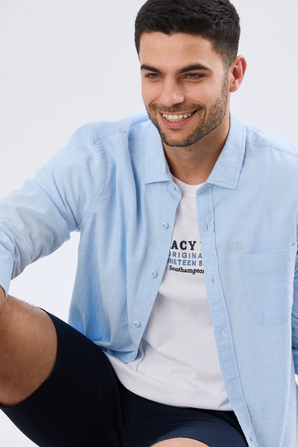 CAMISA LISA DE LINO Celeste