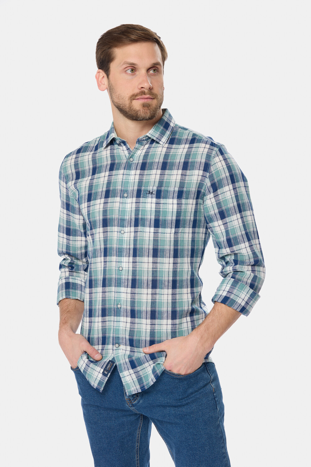 CAMISA DE LINO A CUADROS Verde