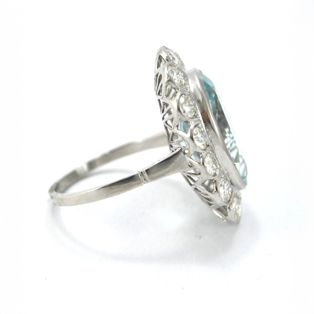 Anillo Platino Con Aguamarina Central Anillo Platino Con Aguamarina Central