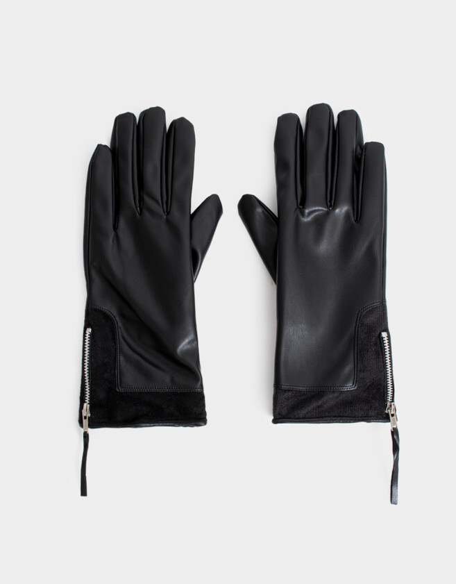 Guantes Varios Noche Guantes De Cuerina Con Cierre - Negro