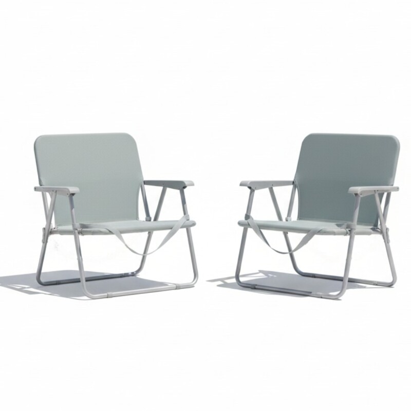 Set x2 Silla Playa Plegable Portátil Con Correa Reforzada GRIS CLARO