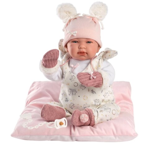 Bebota Llorens Tina Llorona Muñeca Abrigo Gorra Conejo 44 cm Modelo Tina Cojin