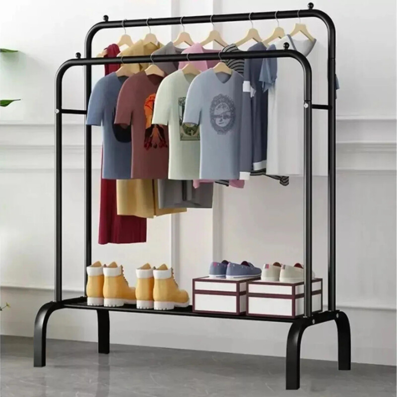 Perchero Para Ropa de Metal Doble Práctico y Resistente Negro
