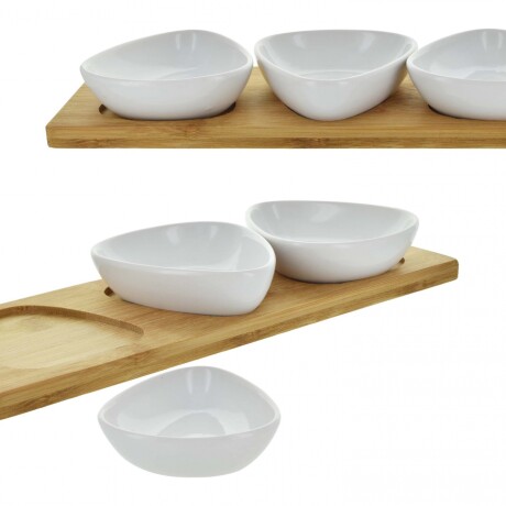 Copetinero de Bamboo + 3 bowl de ceramica Copetinero de Bamboo + 3 bowl de ceramica