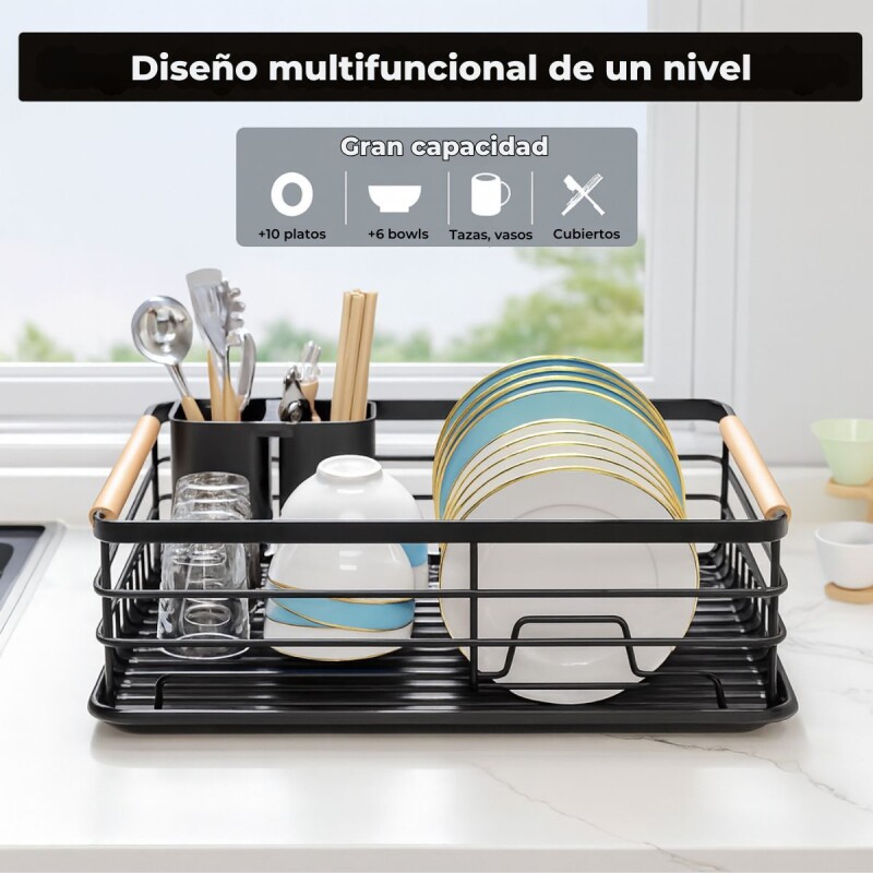 Escurridor De Platos Secaplatos Cocina Vajilla Metal Madera Negro Con Madera Escurridor De Platos Secaplatos Cocina Vajilla Metal Madera Negro Con Madera