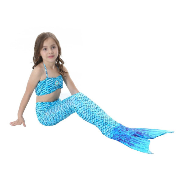 Traje De Baño Niña 3 Piezas Sirena Playa Piscina Cosplay Variante Color Azul Talle 110