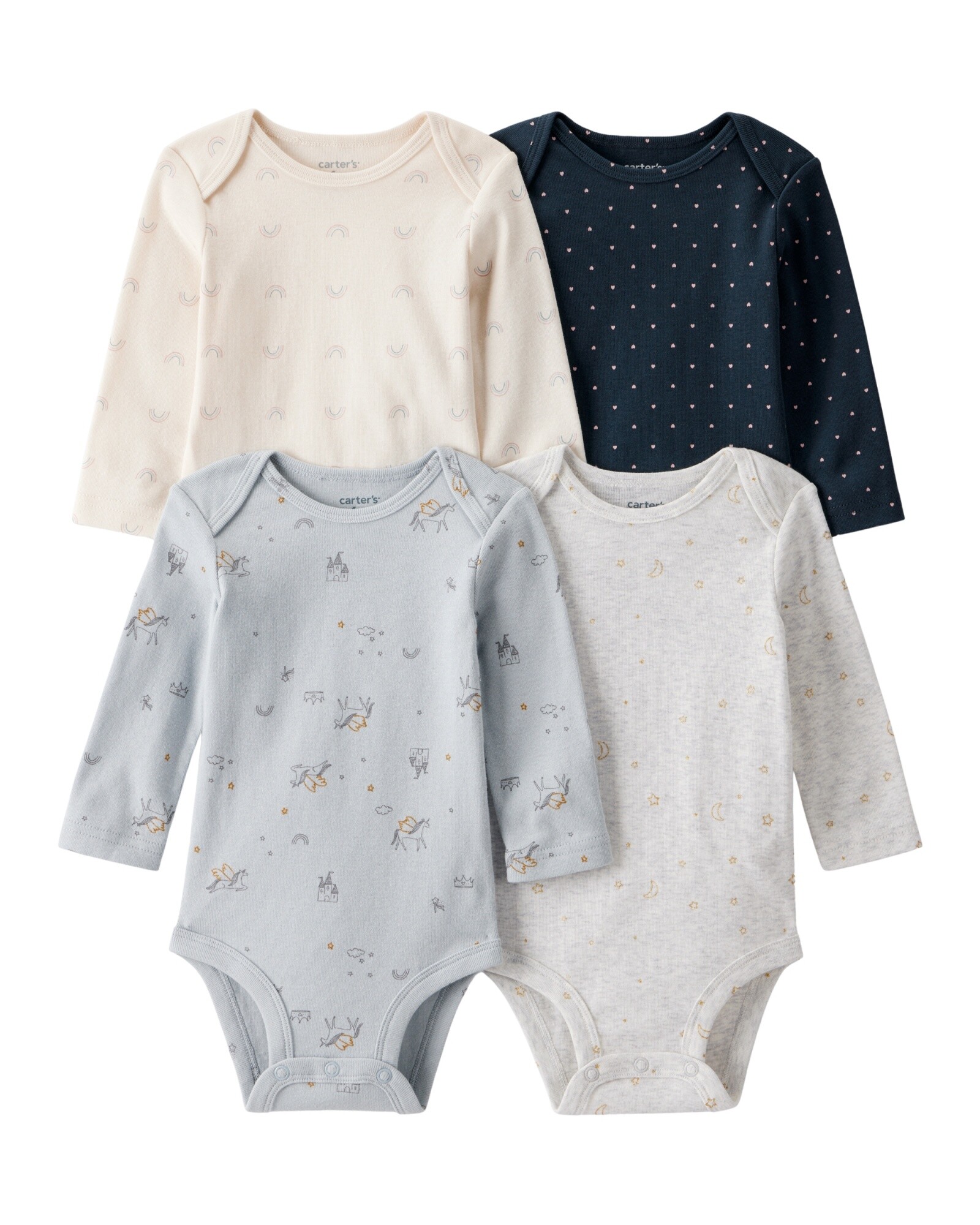 Pack cuatro bodies de algodón, diseño unicornios Sin color