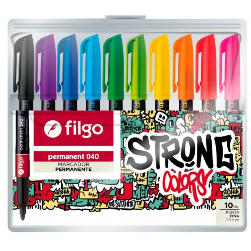 Marcador Permanente 040 Fino x10 Surtido Filgo #MARCADOR FILGO PERMANENTE 040 FINO - ESTUCHE 10 SURTIDO