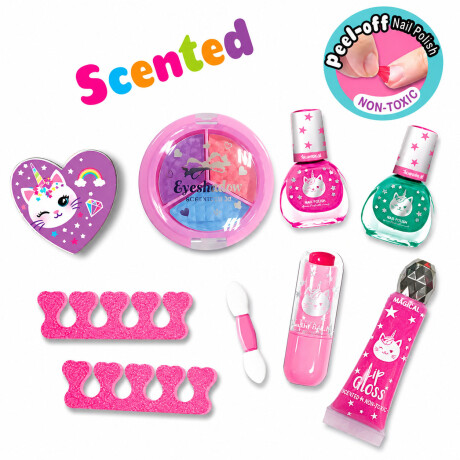 Kit Cosmética Manicura Pedicura Labial Sombra Esmalte p/Niña Arcoíris