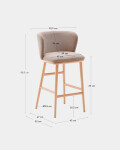 Taburete Ciselia chenilla marrón y madera maciza fresno acabado tono natural 65cm