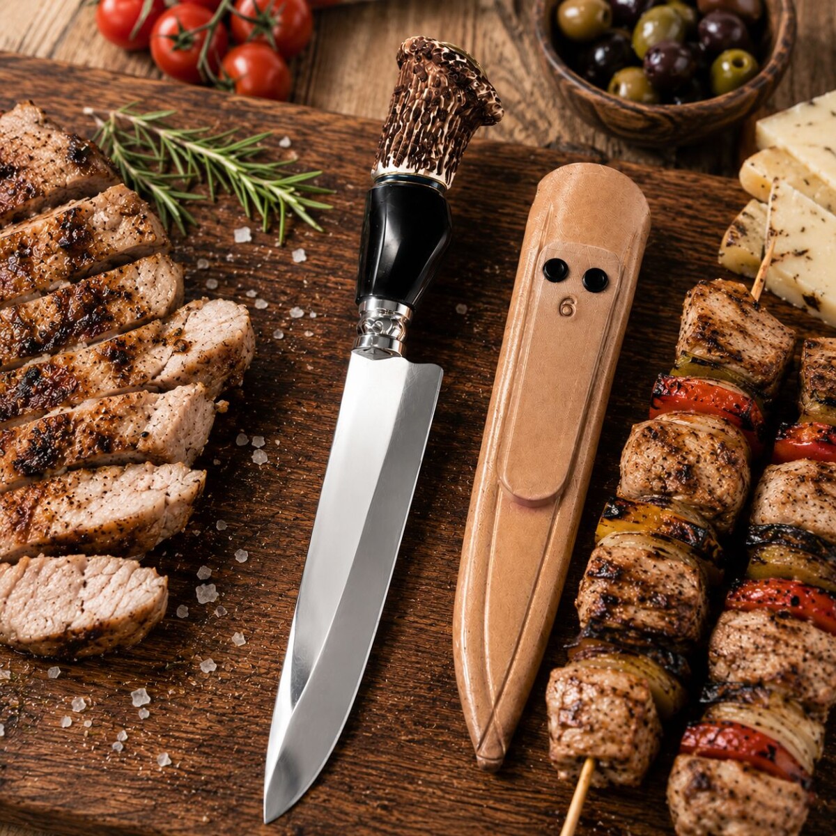Cuchillo Artesanal Acero de Carbono Mango Simil Ciervo y Guampa o Hueso N°6 