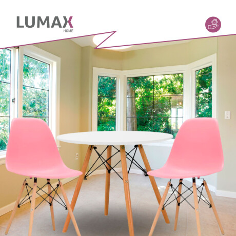 Juego de comedor Con Mesa Circular de 80cm + 2 Sillas Eames Rosa