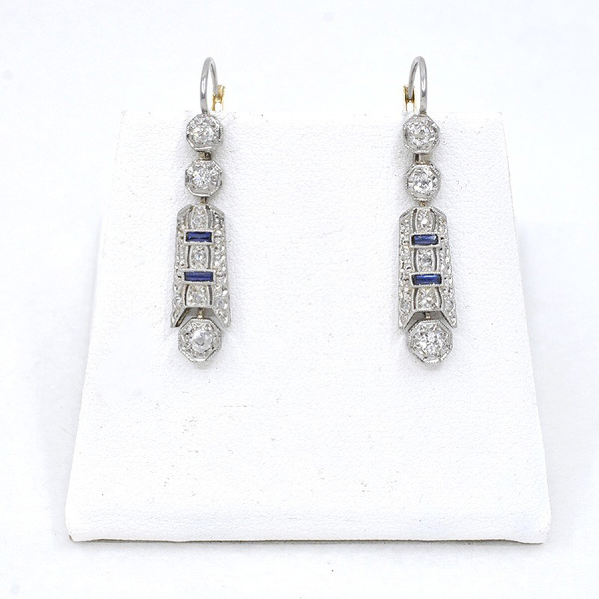 Caravanas Antiguas Oro 18K Brillantes Y Zafiros 