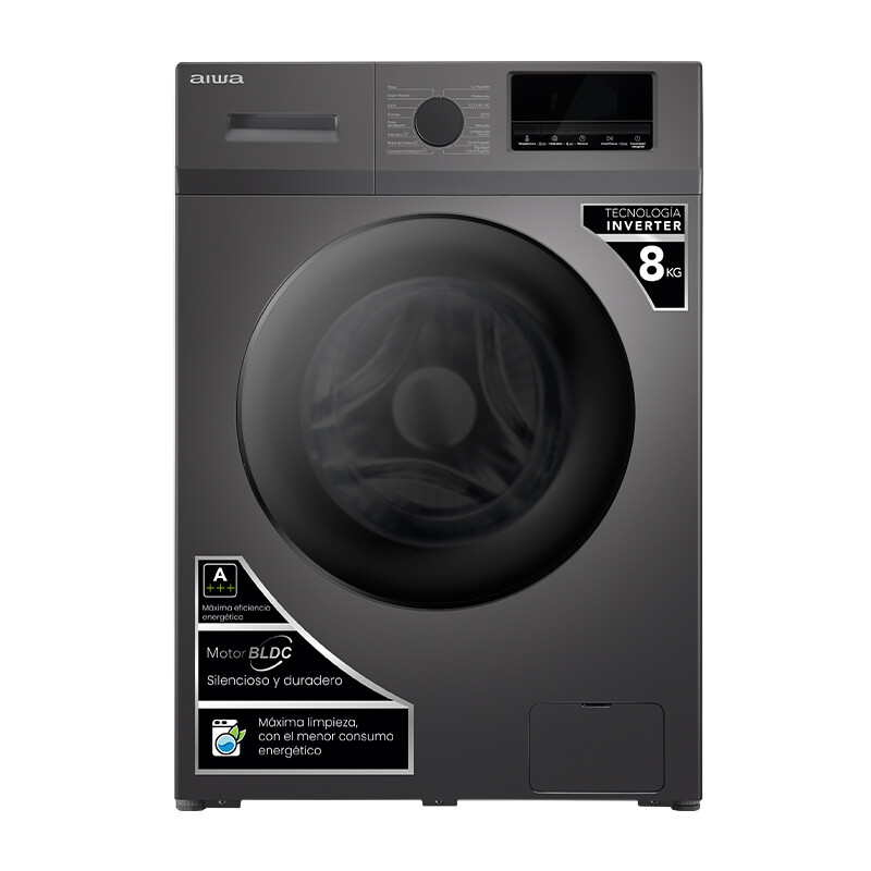 Lavarropas Automático Carga Frontal AIWA 8KG Inverter Gris