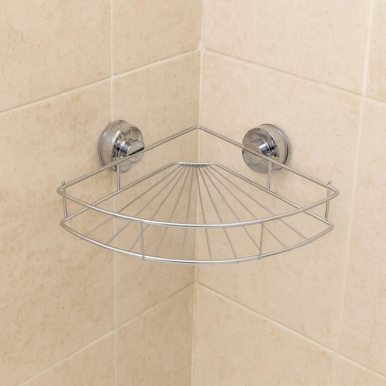 REPISA ORGANIZADOR ESQUINERO PARA BAÑO C/VENTOSA PLATEADO
