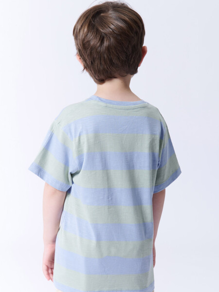 Remera slub rayas Celeste Y Verde