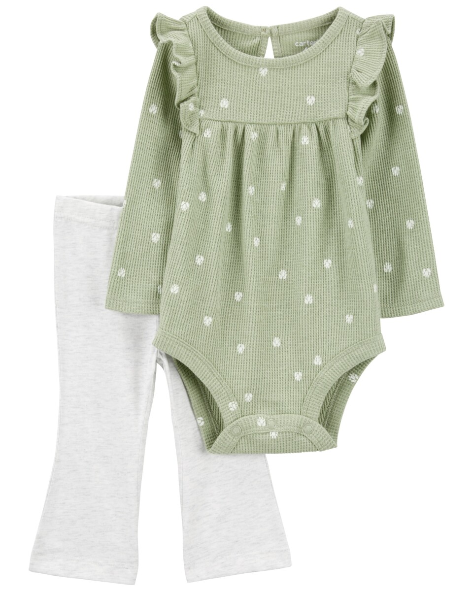 Set dos piezas de algodón, pantalón acampanado y body, diseño floral 