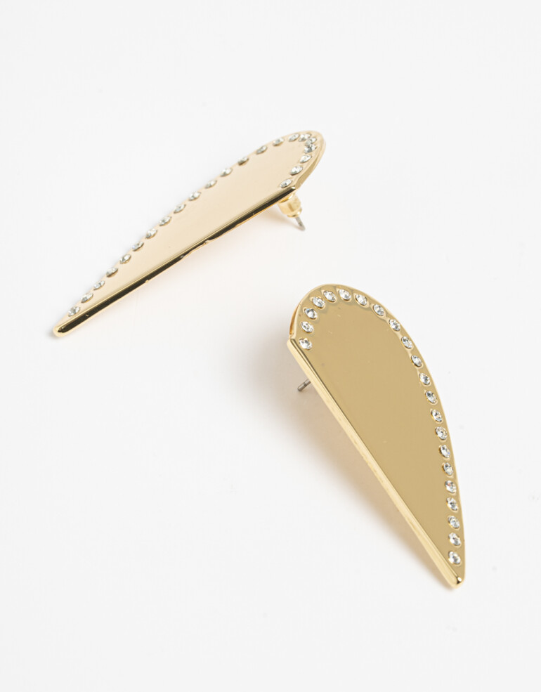 Aros Colgantes Cortos Metal Aros Colgantes Corazón Strass - Dorado