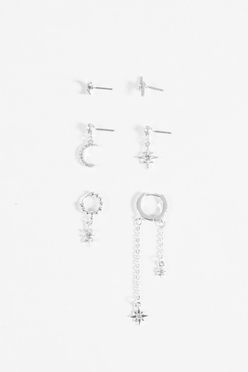 Set de caravanas mystic strass plateado