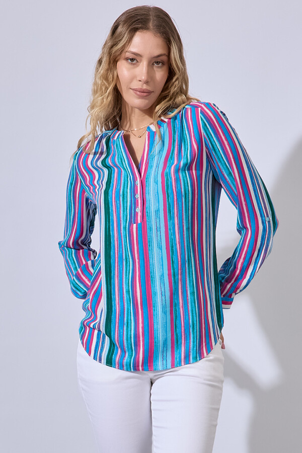 Blusa Botones Printed AZUL/MULTI