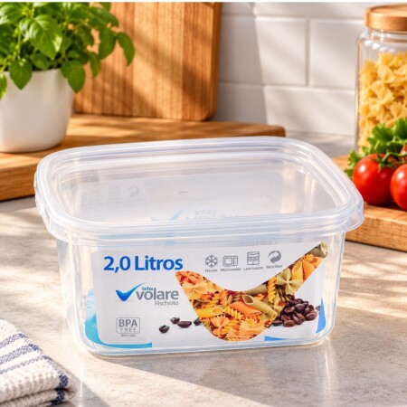 Pote Vianda Alimentos Cuadrado Bajo Volare 2 litros Pote Vianda Alimentos Cuadrado Bajo Volare 2 litros