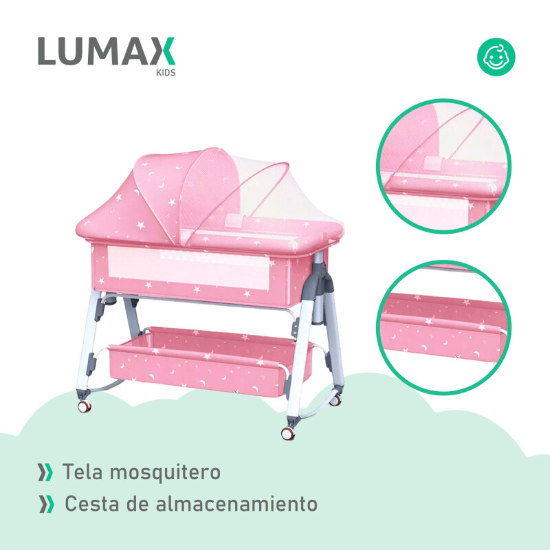 Cuna Colecho Moises con Ruedas y Mosquitero Bebe Rosa