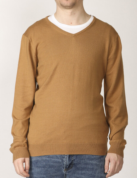 470318 SWEATER V HARRINGTON LABEL Camel