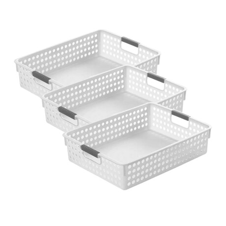 Set x3 Cesto Organizador calado con asas 35 x 26 x 8.5 cm BLANCO