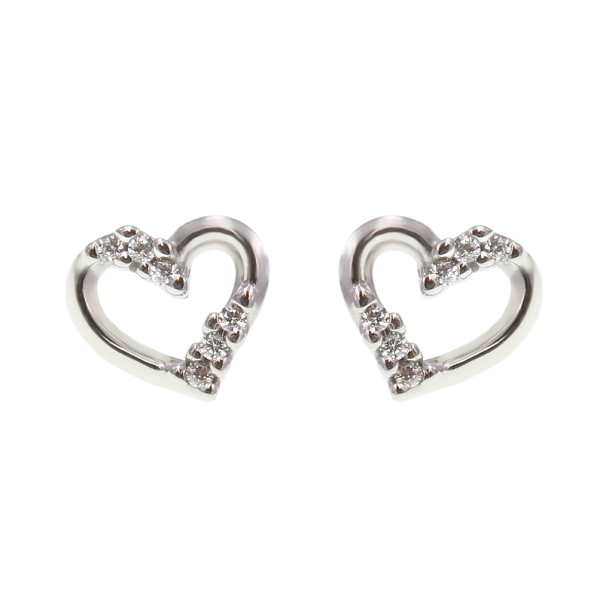 Caravanas Corazones en oro blanco 18k con circonias 